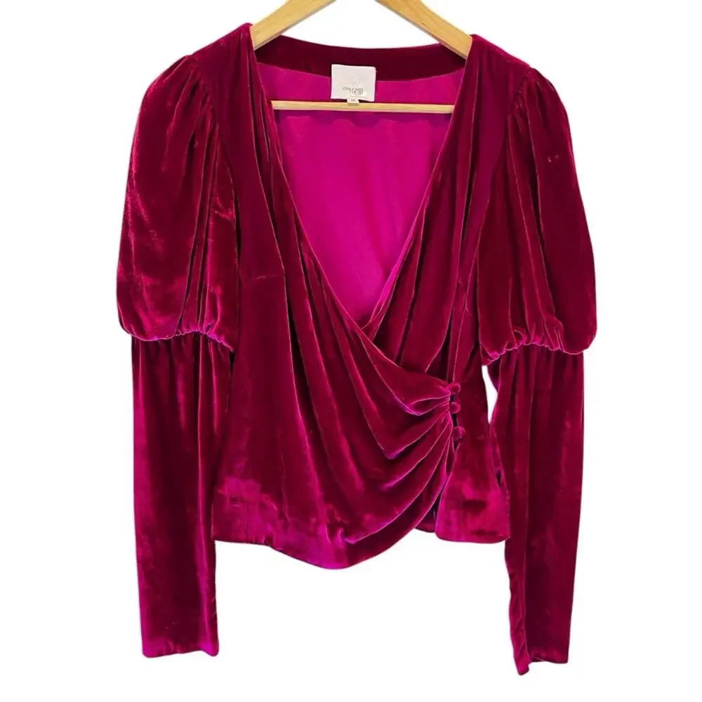 Cinq à Sept Theo Velvet Faux Wrap top pink - XS